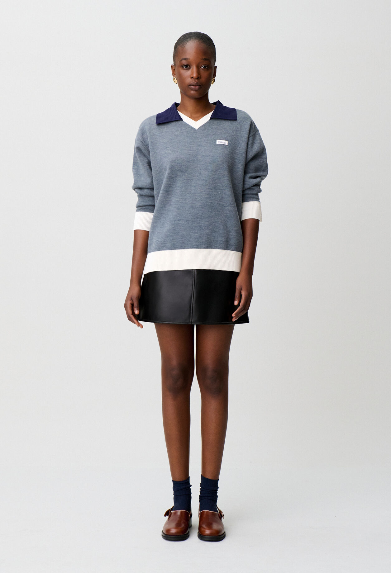 Contrast double collar knit jumper