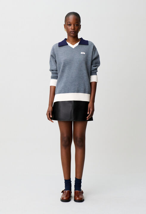 Contrast double collar knit jumper