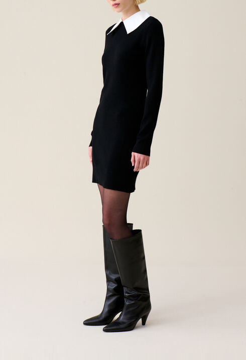 Black knit dress removable collar