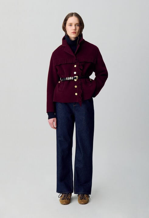 Short Wool Coat with Fringes