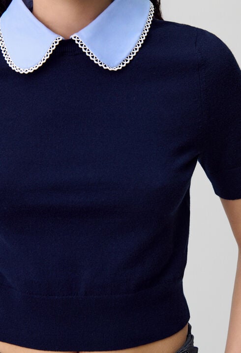 Fine Knit Top with Collar