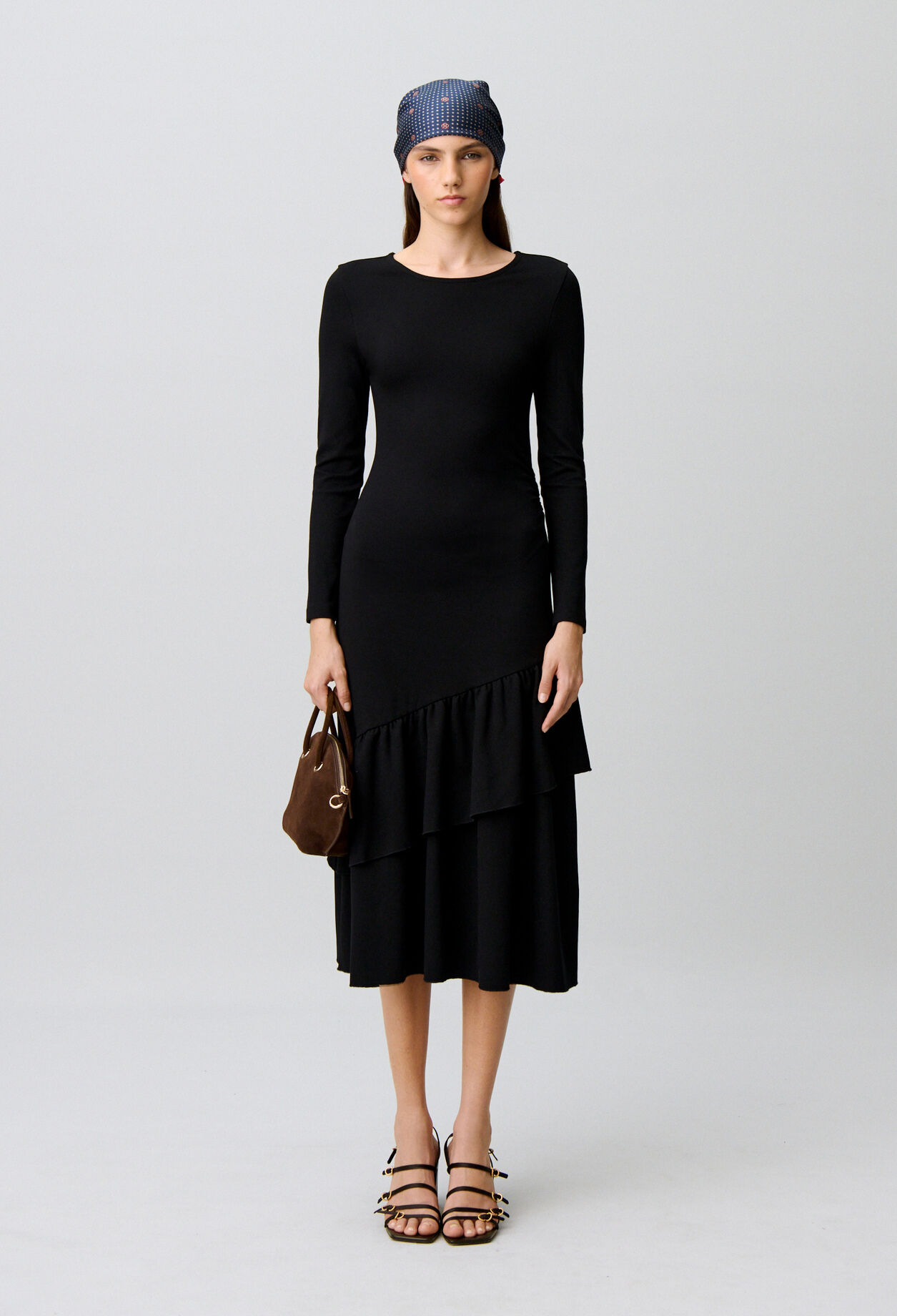 Asymmetric ruffled jersey dress