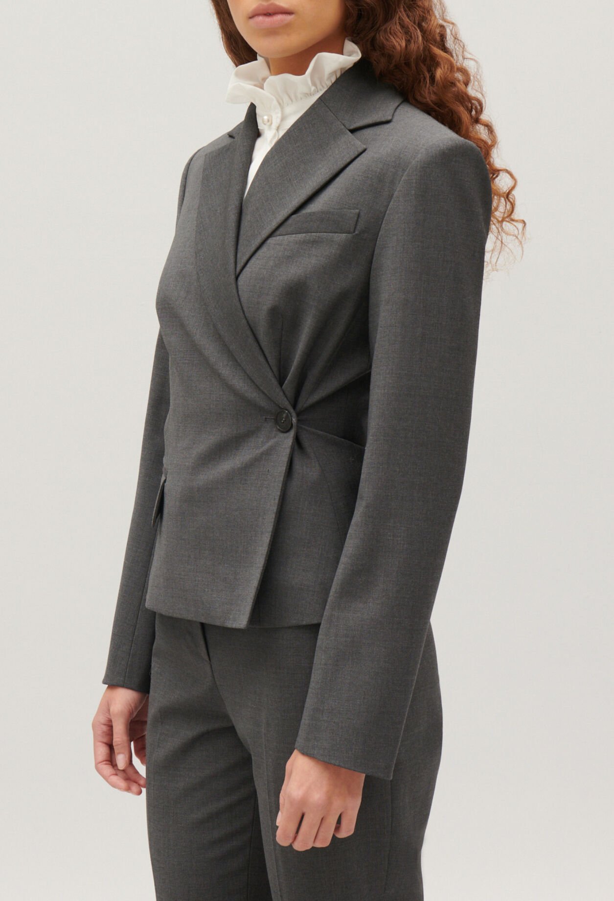 Flecked grey wrapover suit jacket