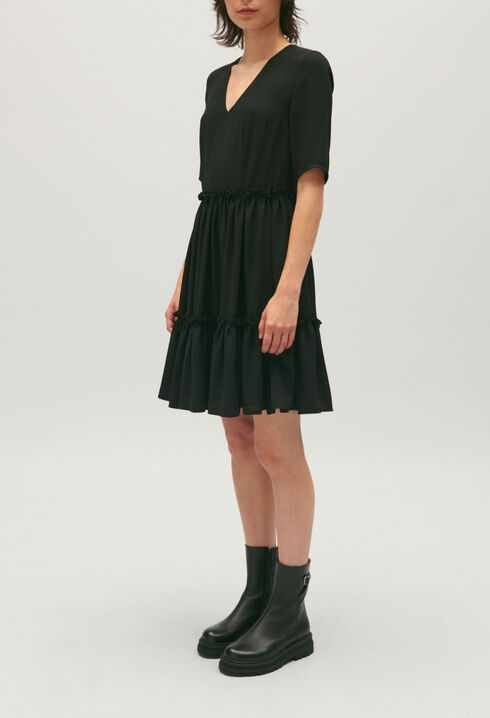 Short black ruffled dress