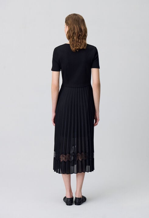 Twist black bi-material midi dress 