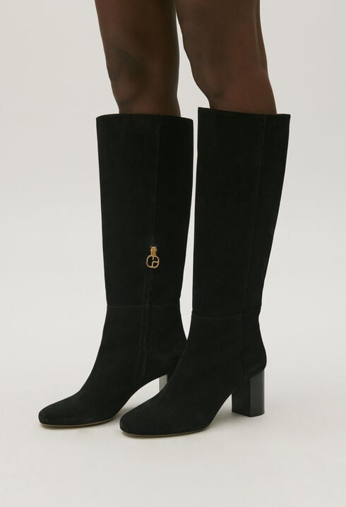 Black suede tall boots