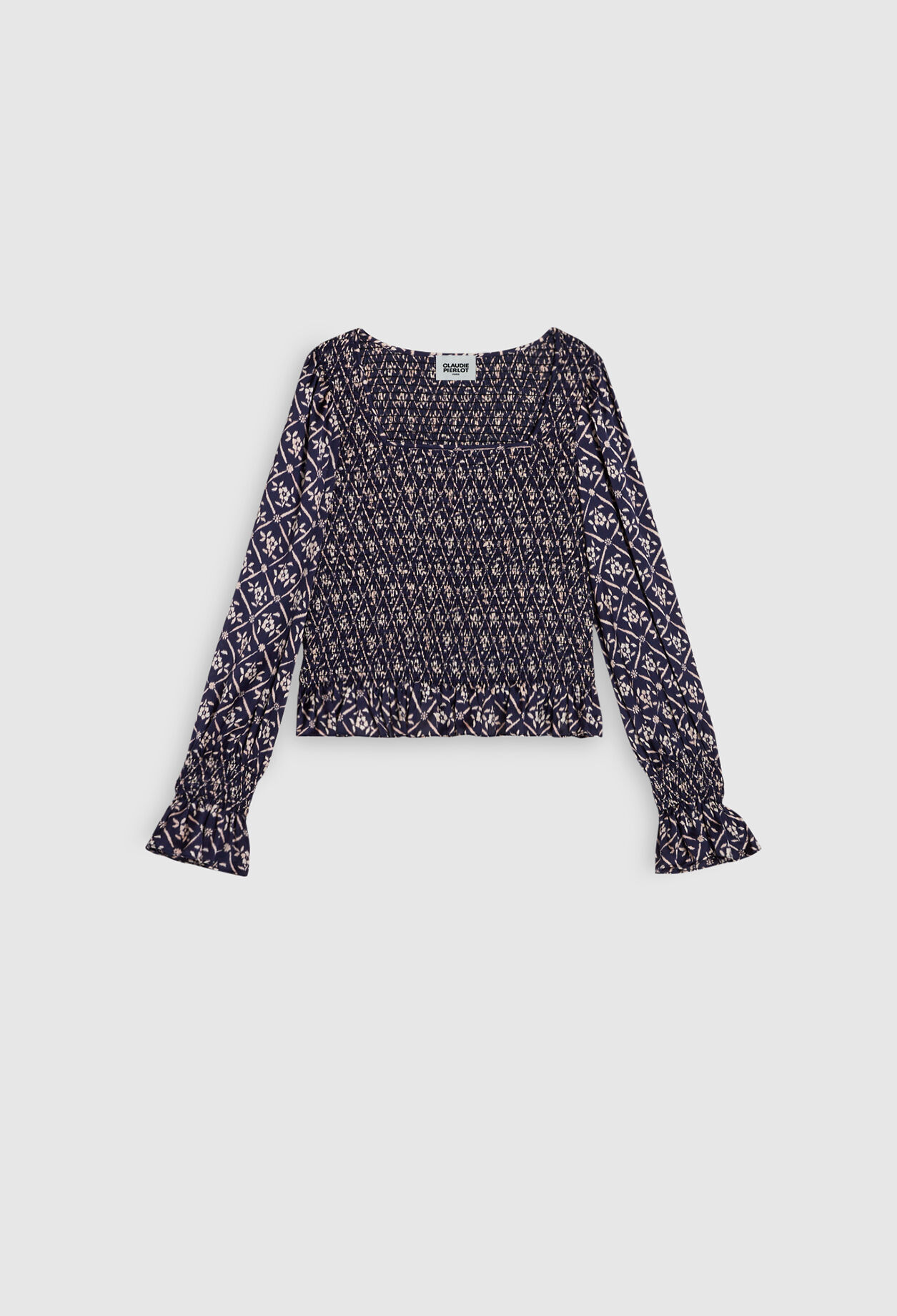 Blouse bleue imprimée à encolure carré