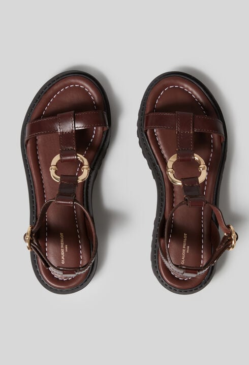 Leather sandals gold ring