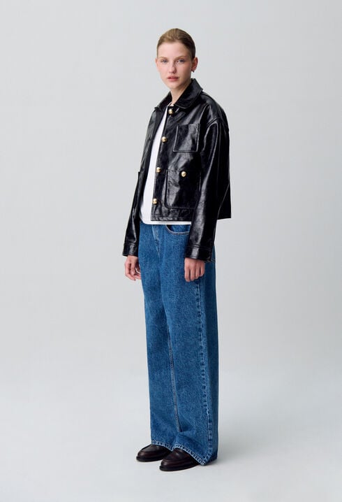 Aged patent leather jacket