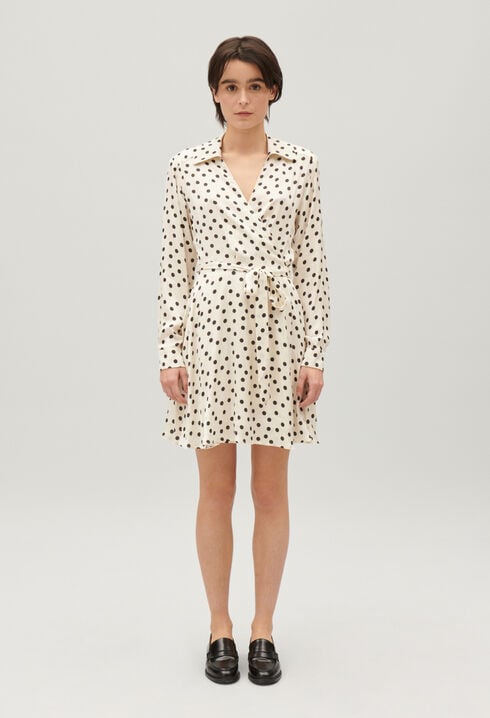 Black and white patterned wrap dress