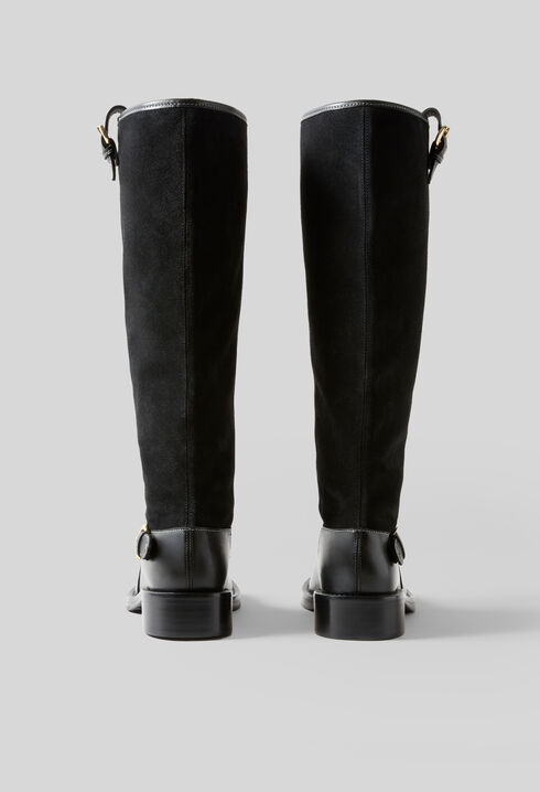 Black suede mid-calf boots