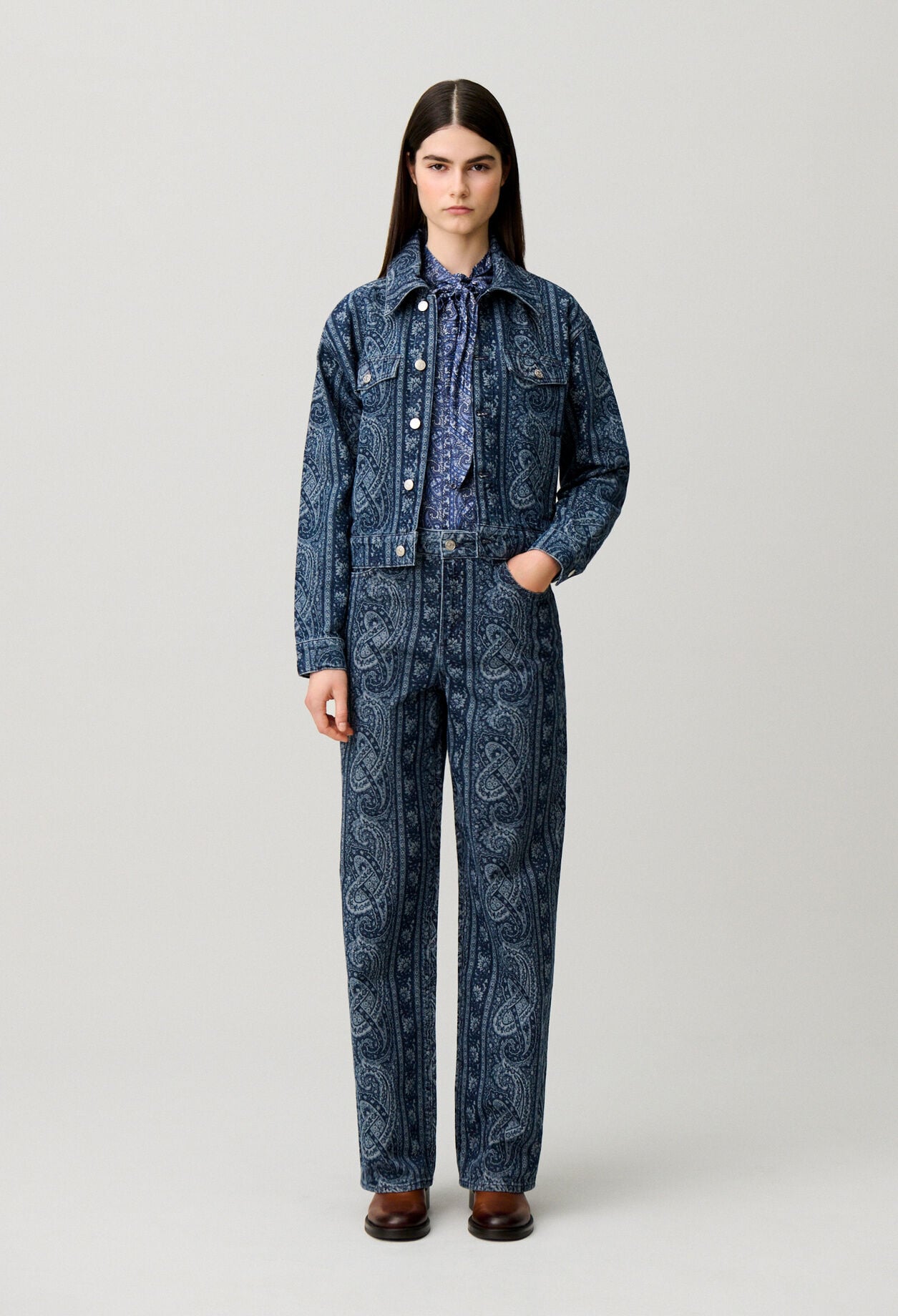 Printed straight denim jeans