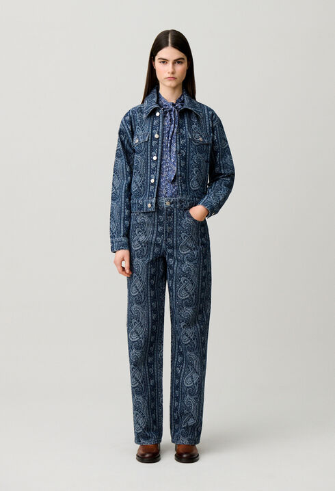 Printed straight denim jeans