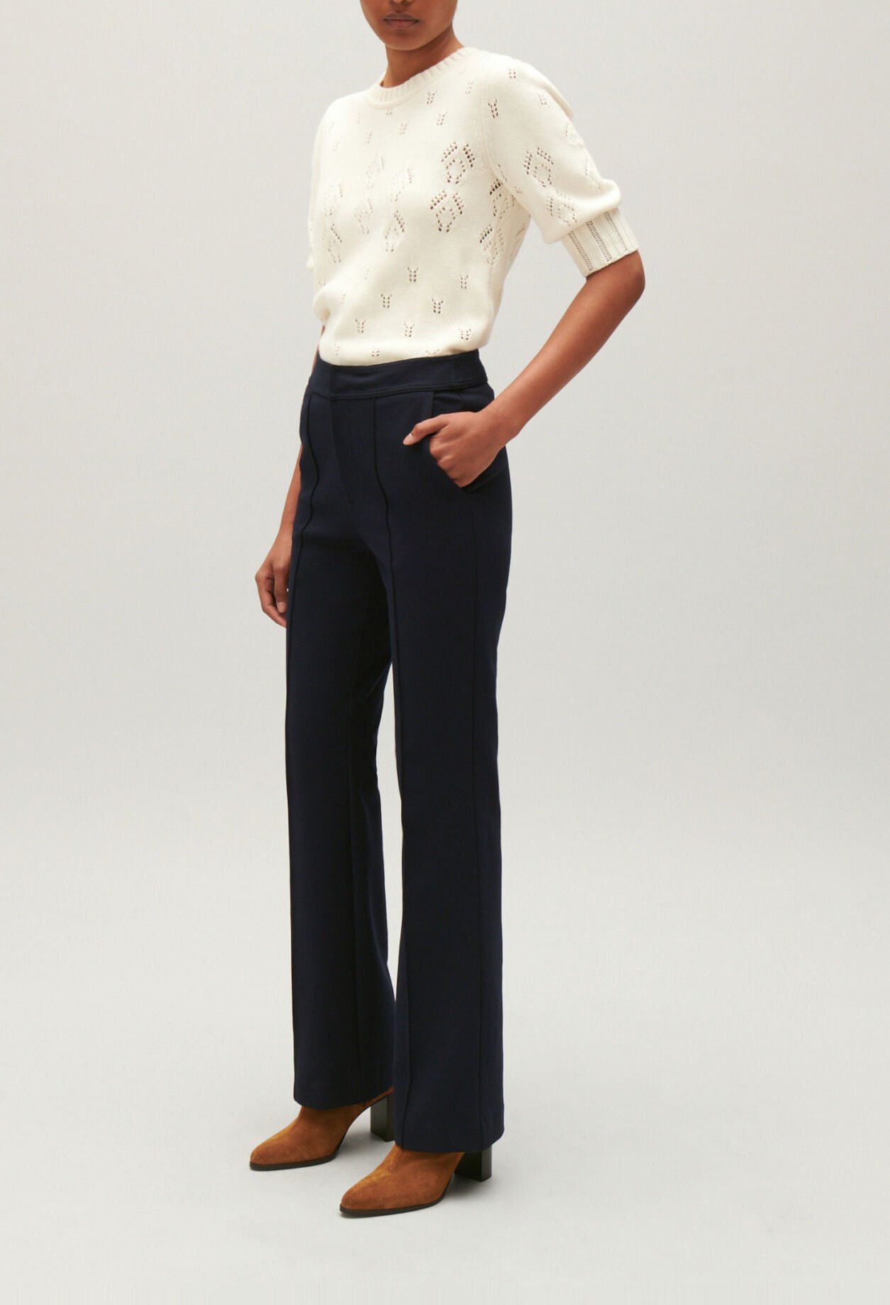 Navy blue suit trousers