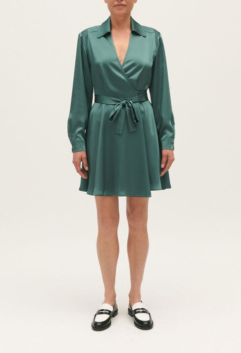 Short green wrapover dress