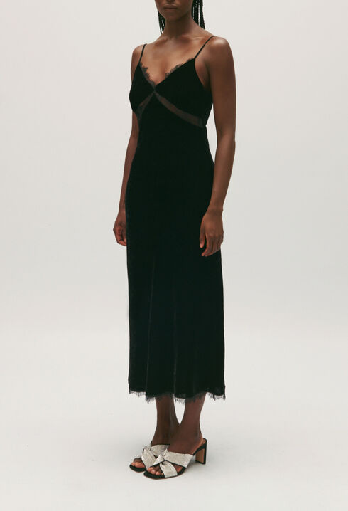 Black velour midi dress