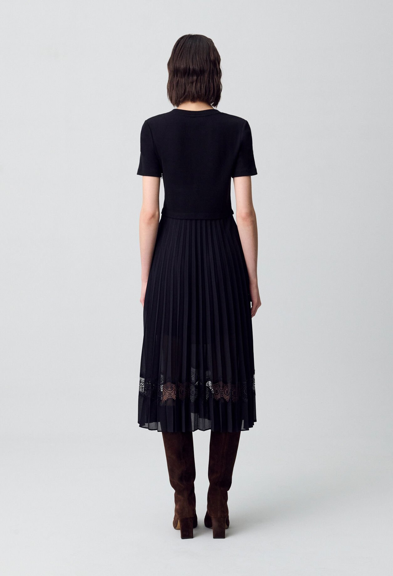 Twist black bi-material midi dress 