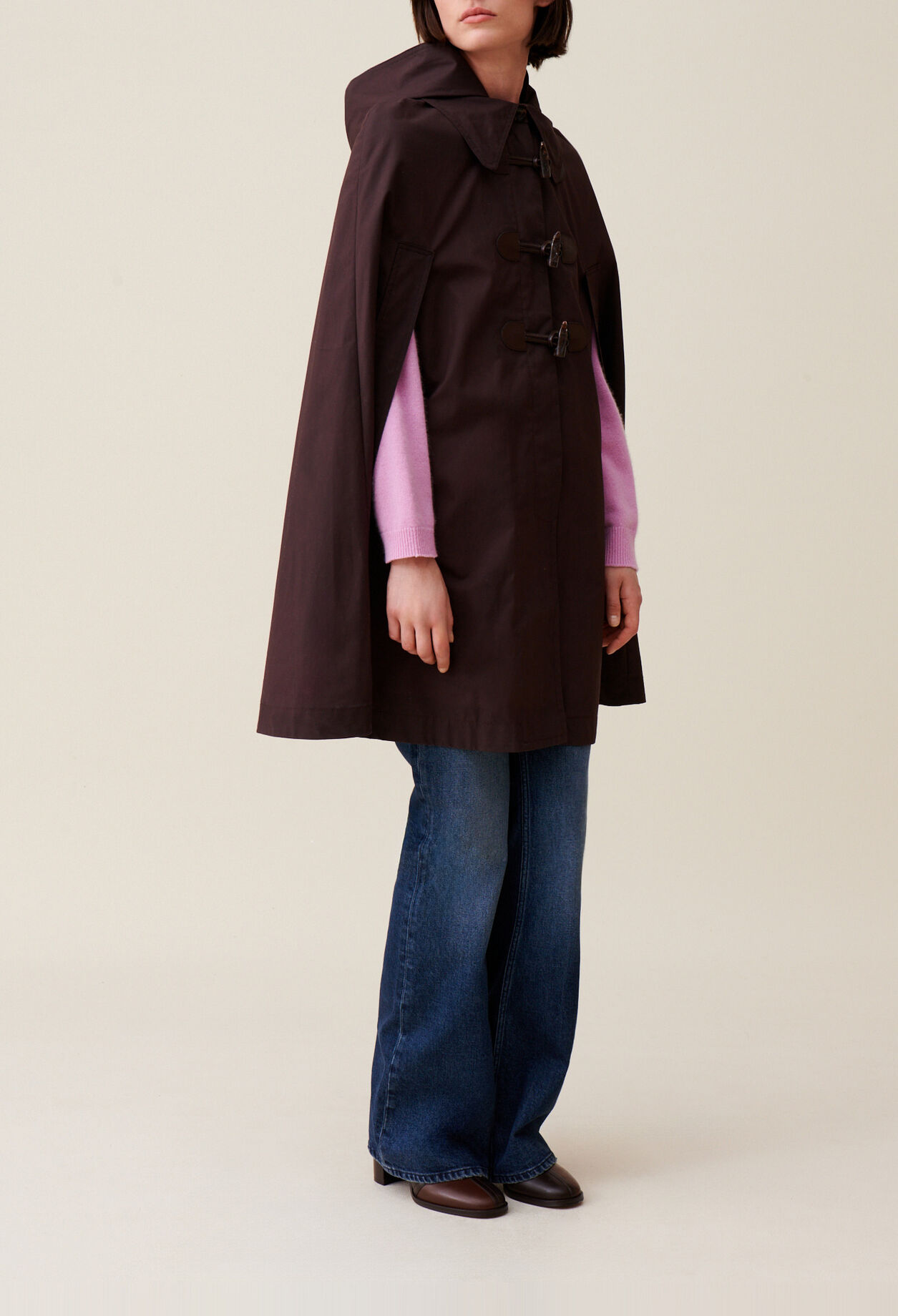 Plum cape with removable hood