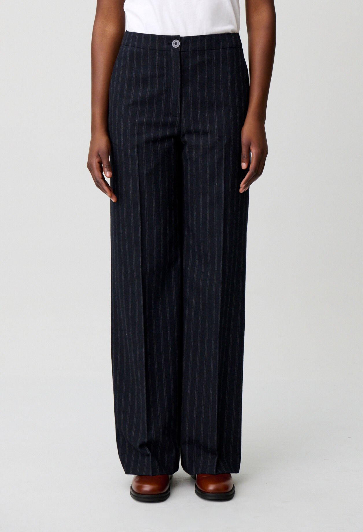 Striped wool blend trousers