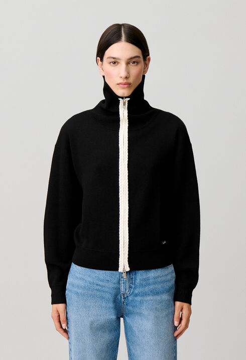 Zip-neck knitted cardigan