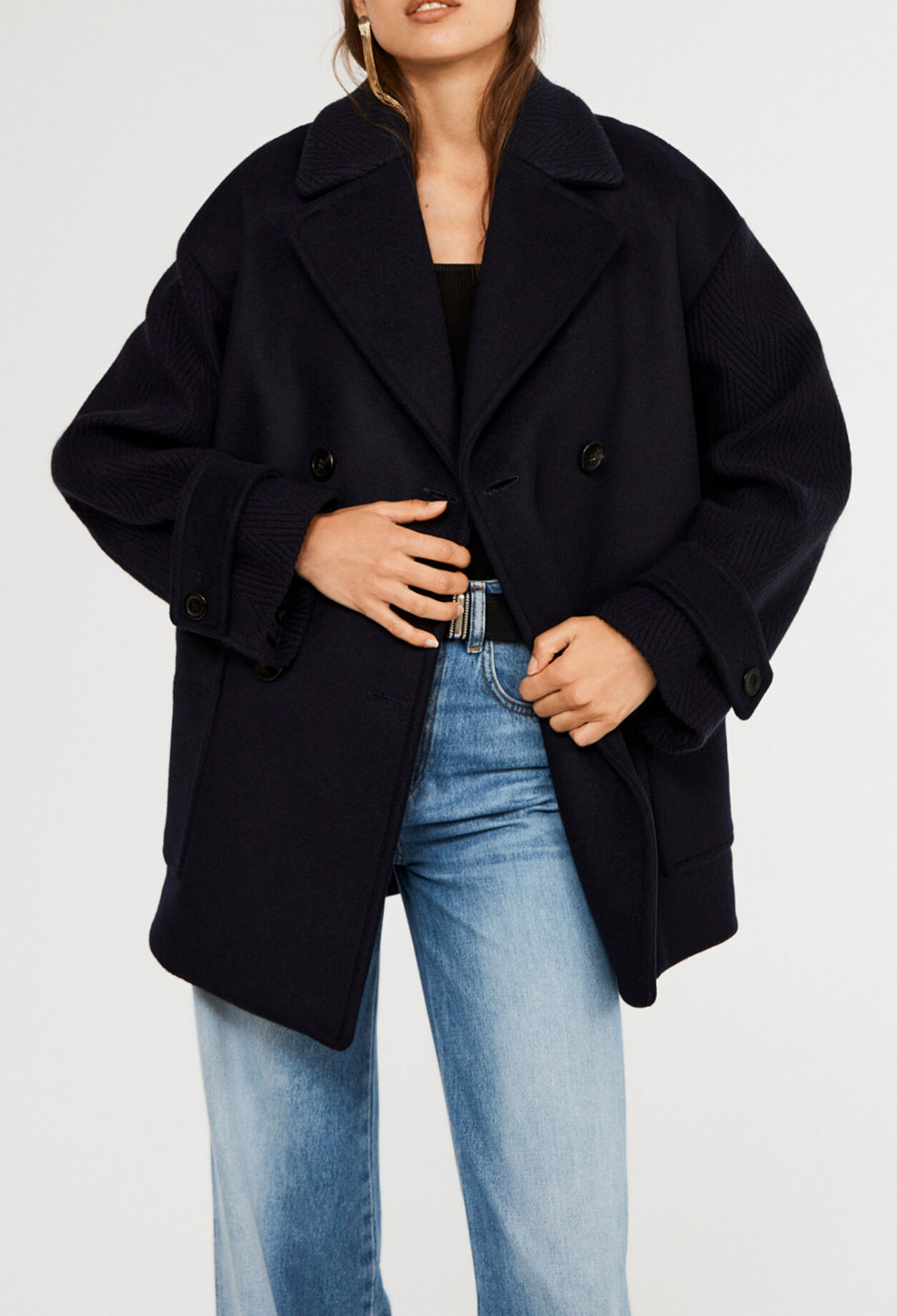 Dual-material coat from recycled wool
