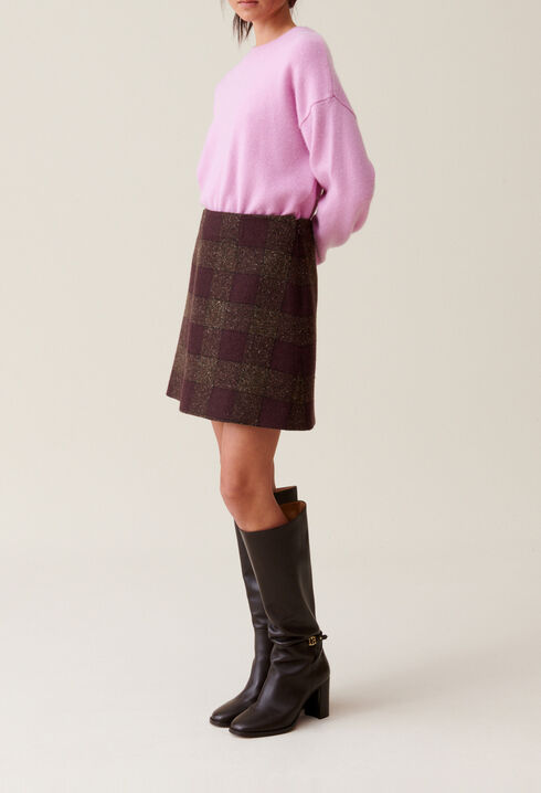 Short checked knit skirt