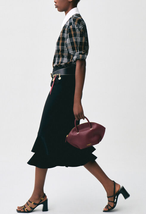 Flared ruffled midi skirt