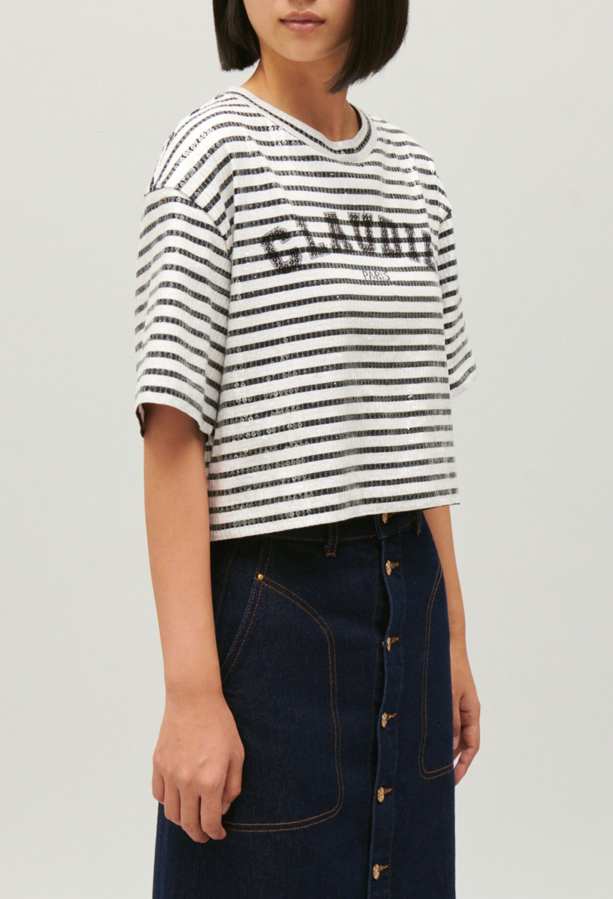 Striped T-shirt with two-tone sequins