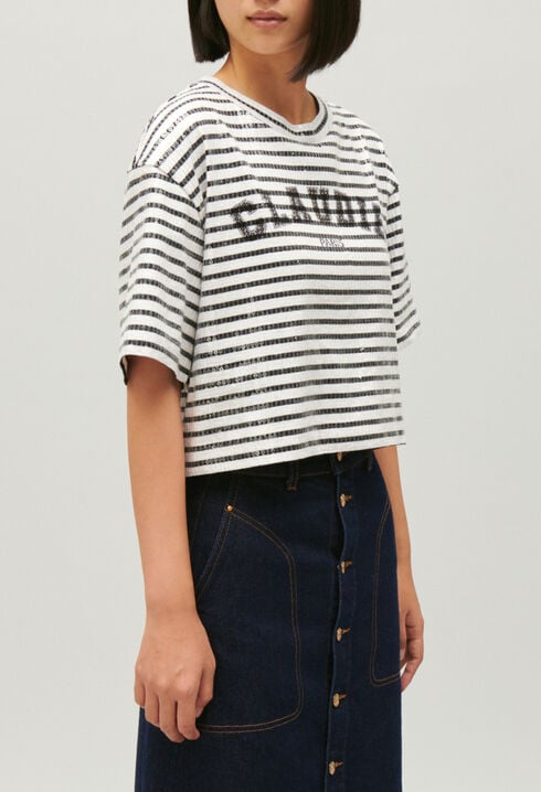 Striped T-shirt with two-tone sequins