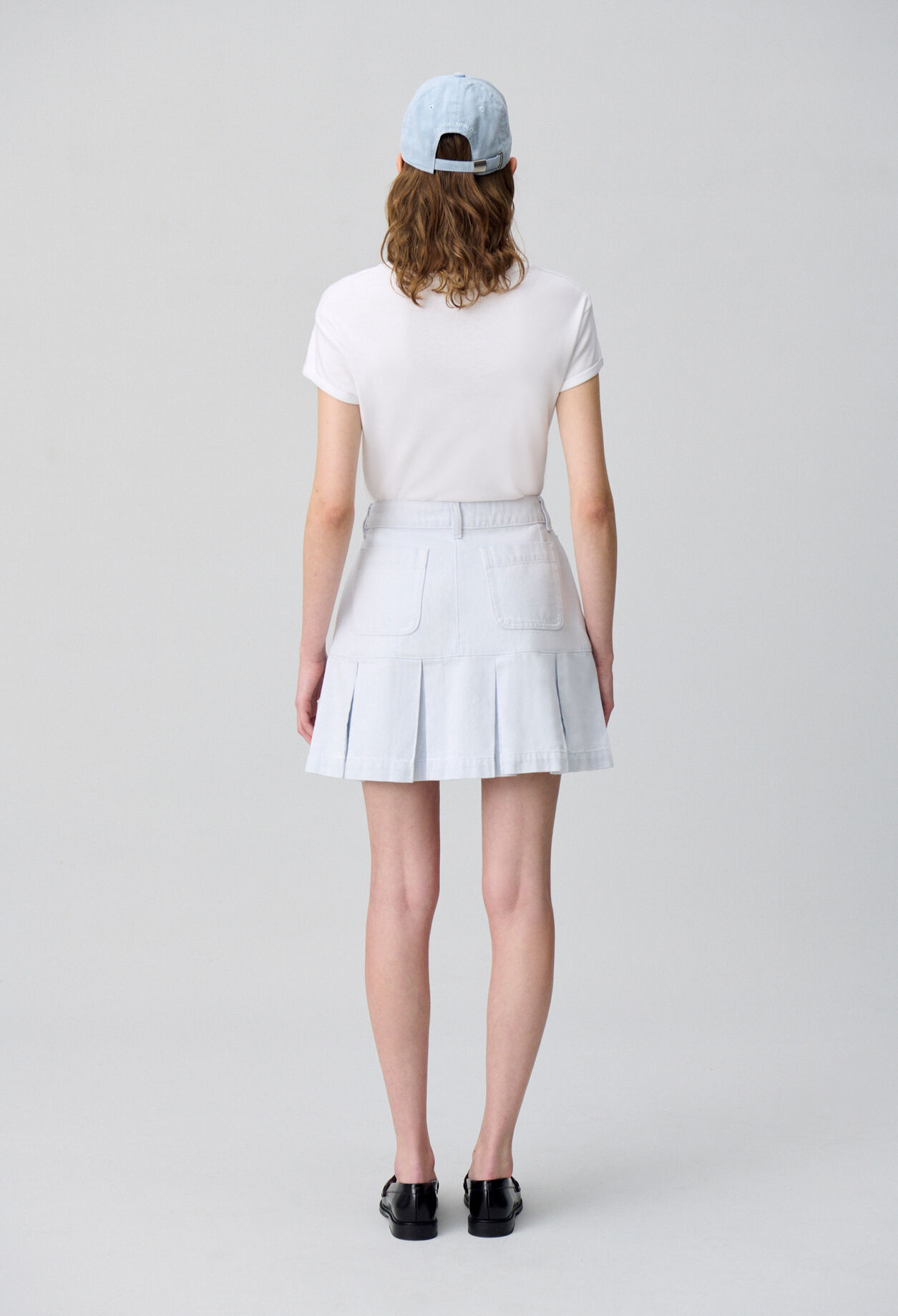 Pleated Short Denim Skirt