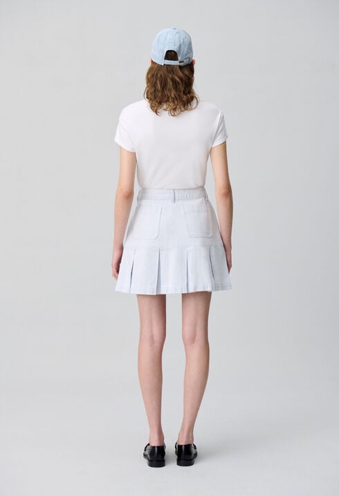 Pleated Short Denim Skirt