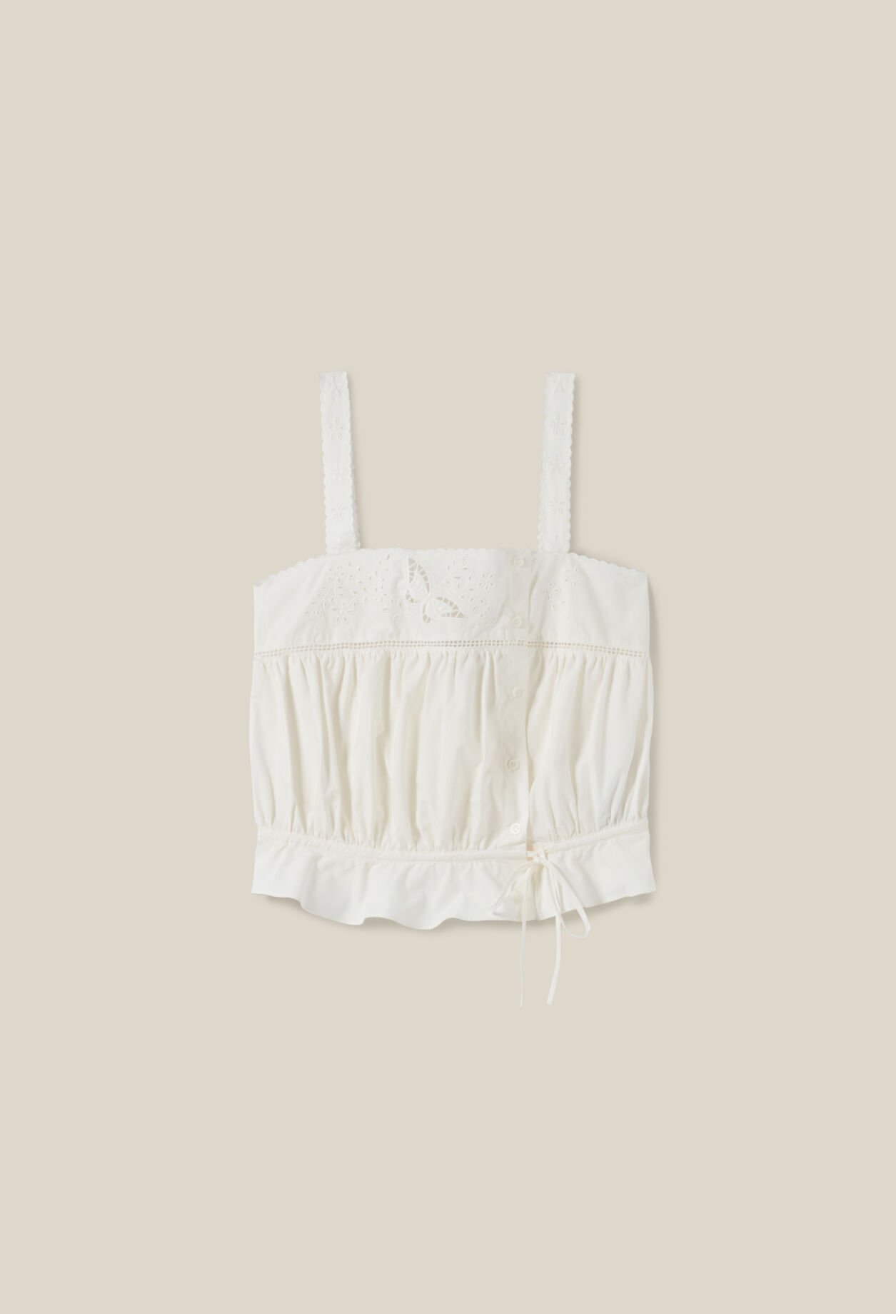 Square-neck embroidered ecru top