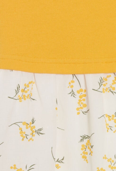 Bi-material mimosa midi-dress