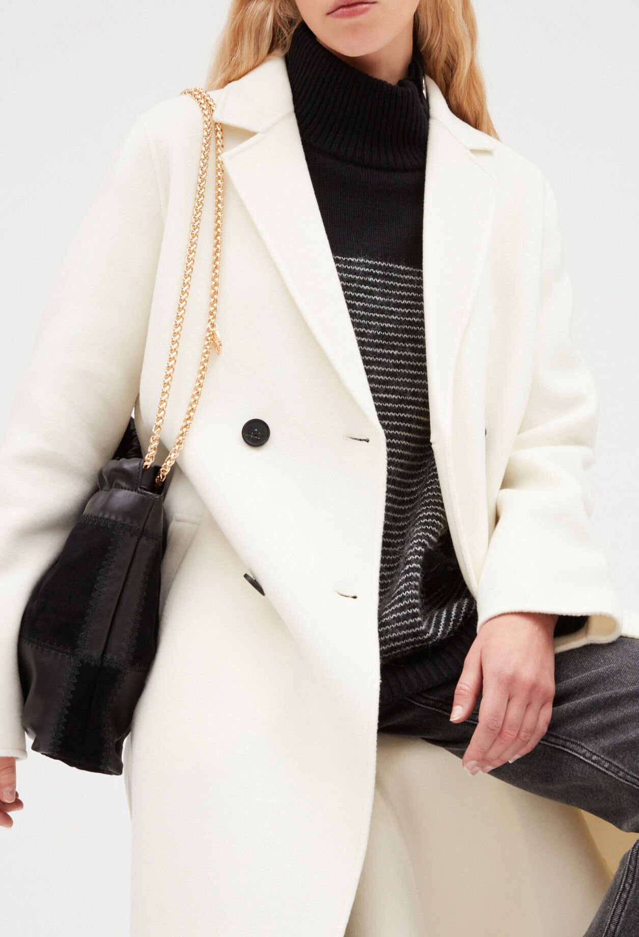 Ecru straight mid-length coat