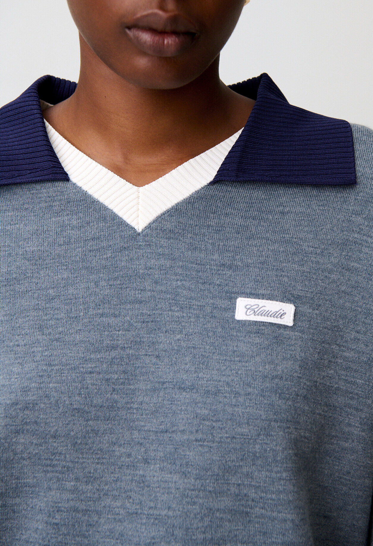 Contrast double collar knit jumper