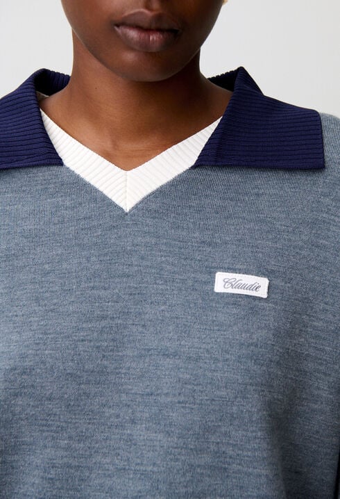 Contrast double collar knit jumper