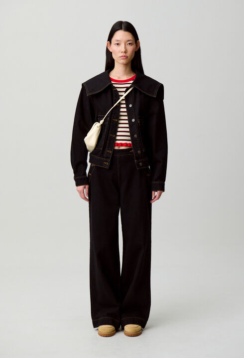 Contrast stitch black denim jacket 