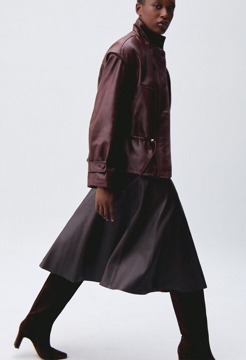 Wide-cut leather jacket