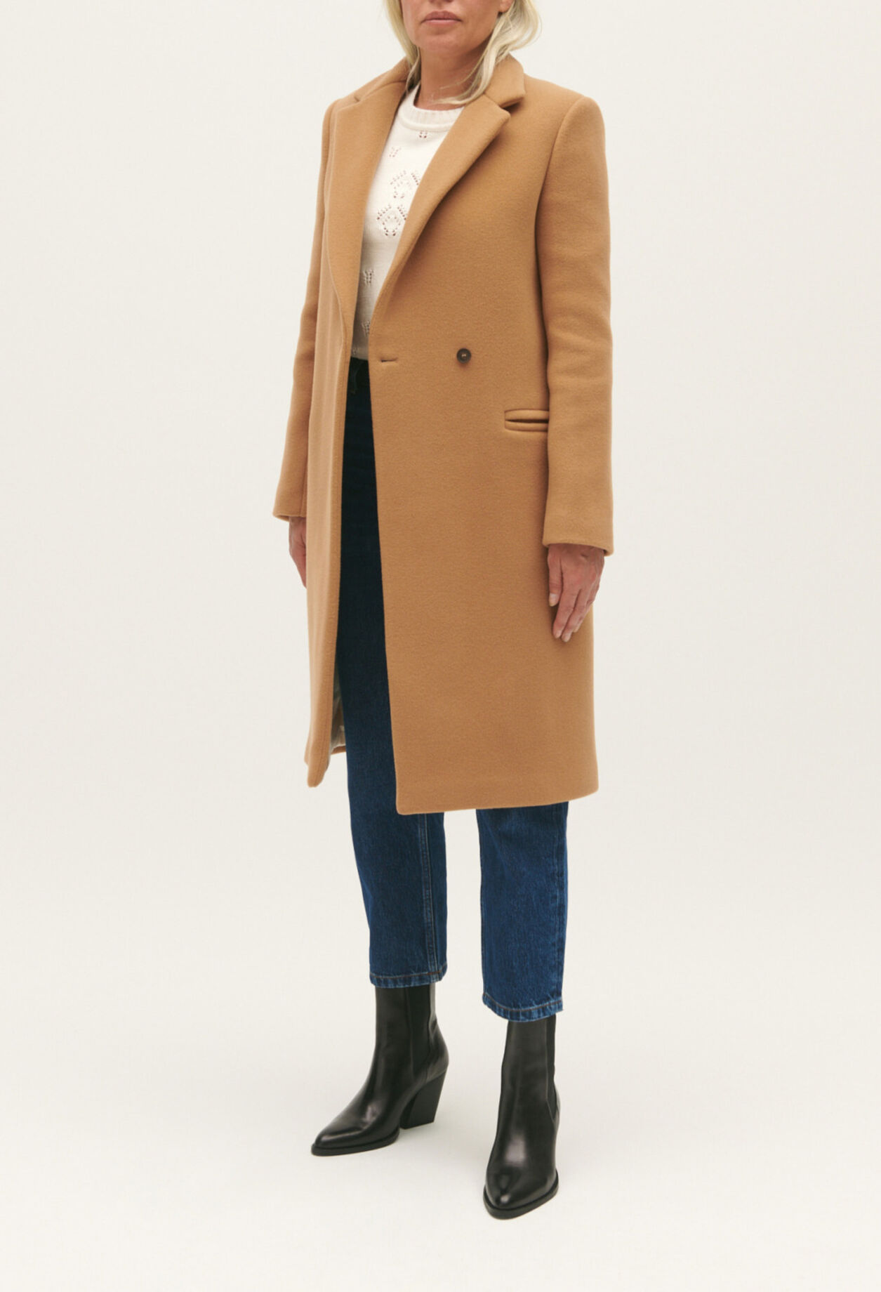 Mid-length wool blend coat