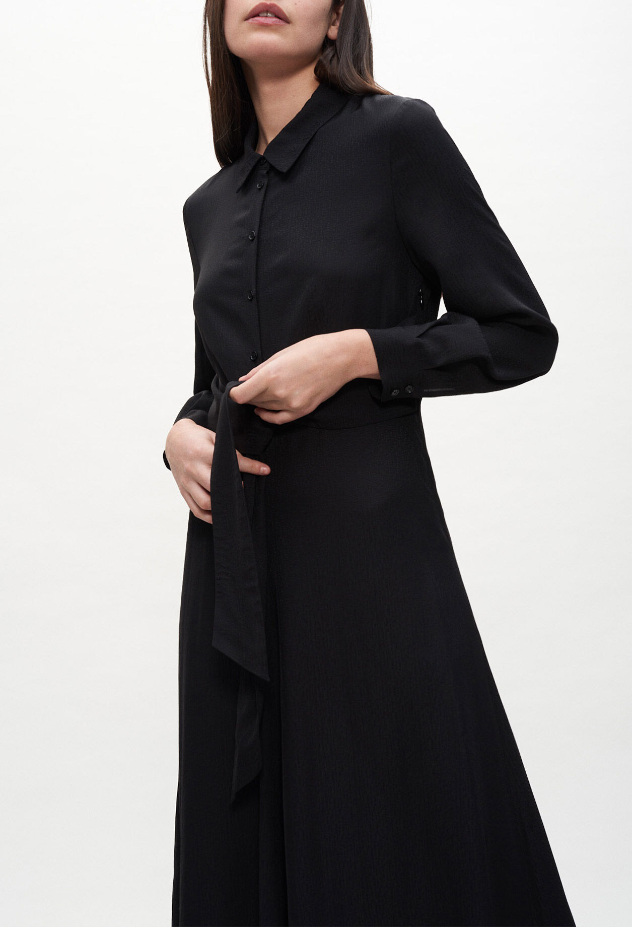 Belted long shirt dress