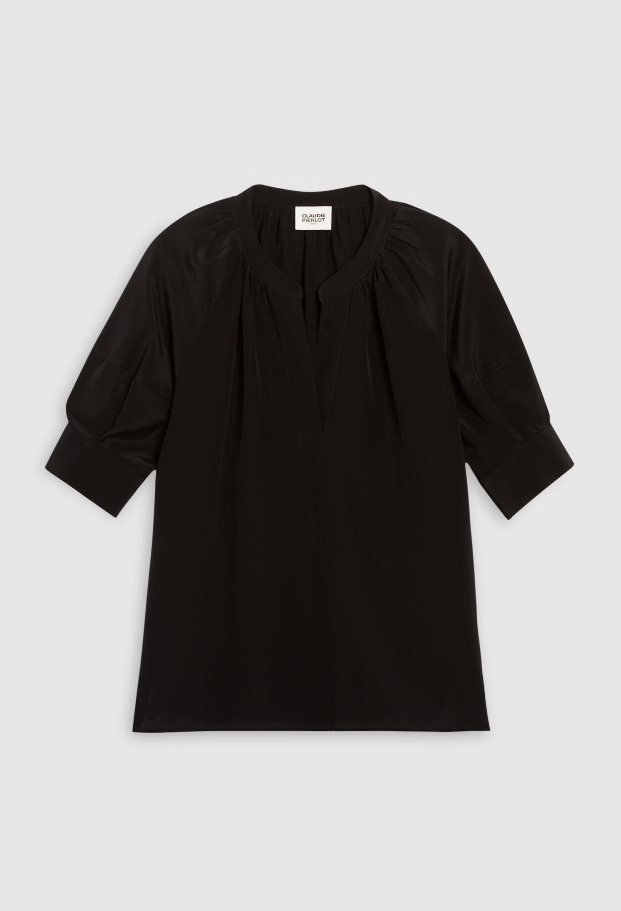 Black silk short sleeve blouse