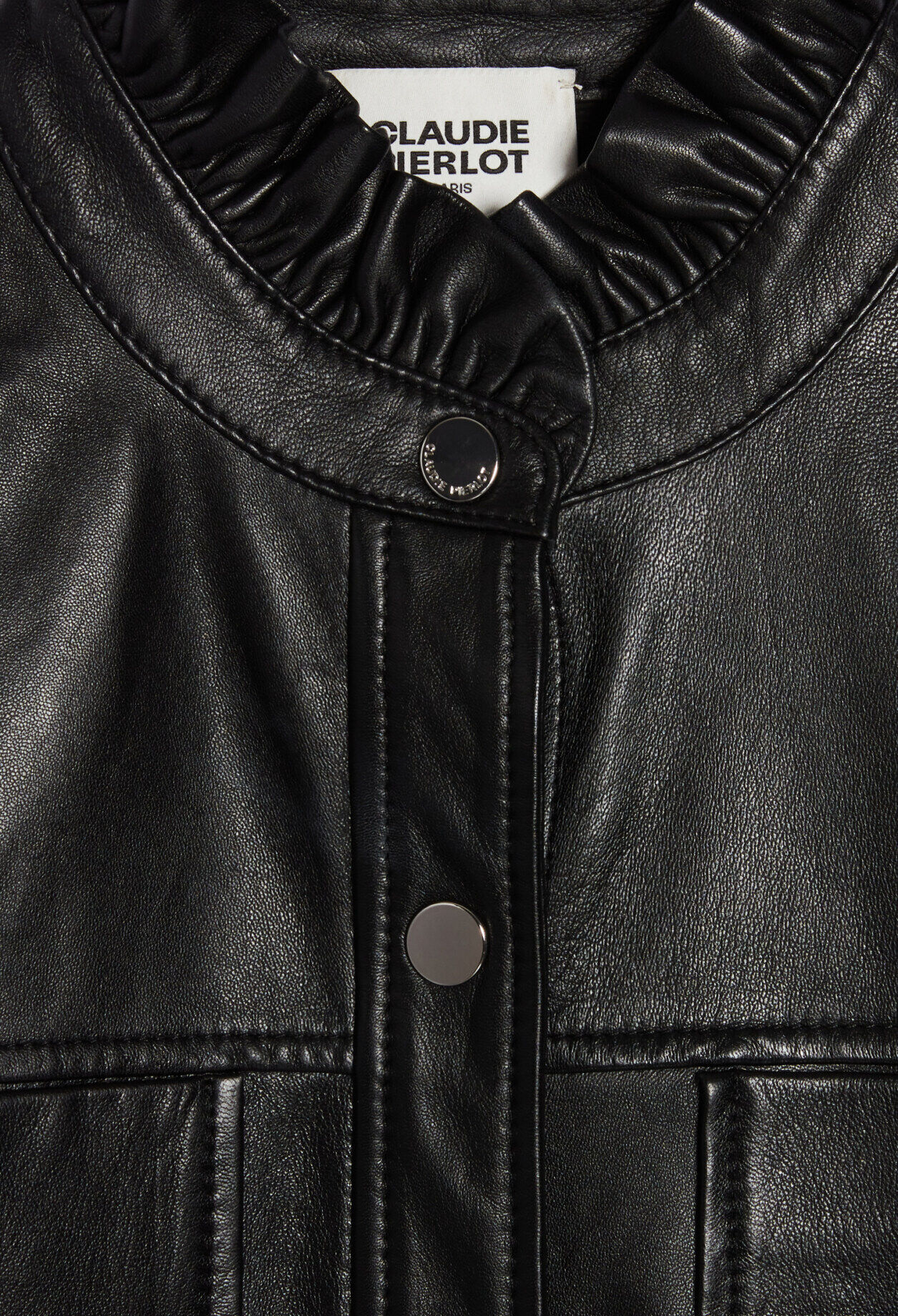 Leather shirt with ruffled collar