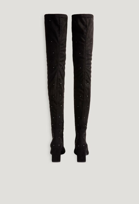Black over-the-knee boots rhinestones