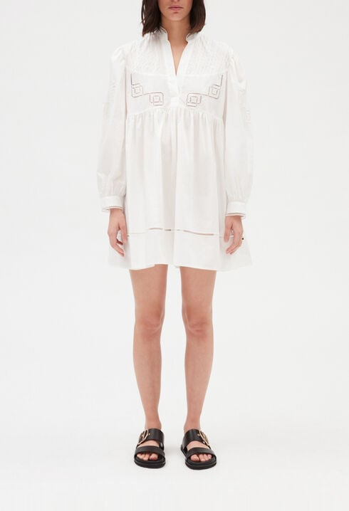 Embroidered white cotton mini dress