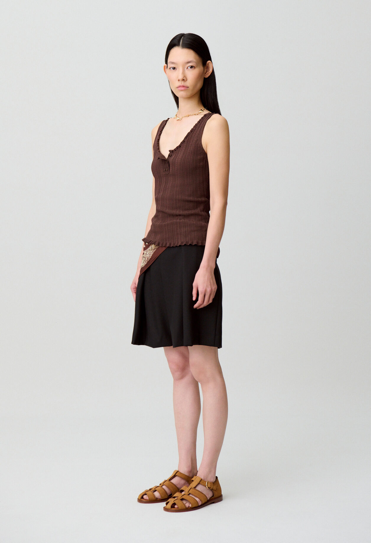 Ruffle pointelle knit tank