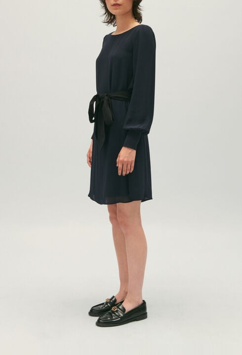 Short navy belted dress