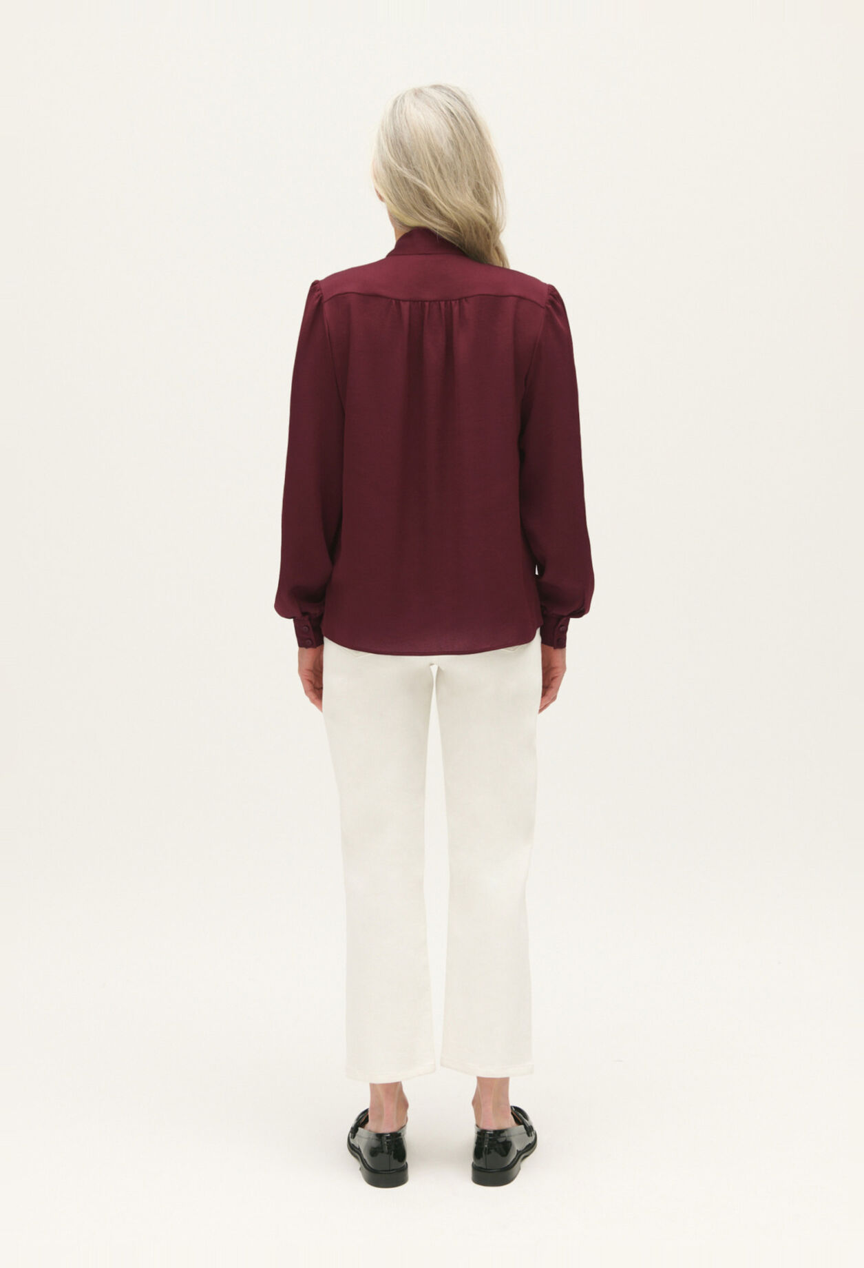 Burgundy pussy bow blouse