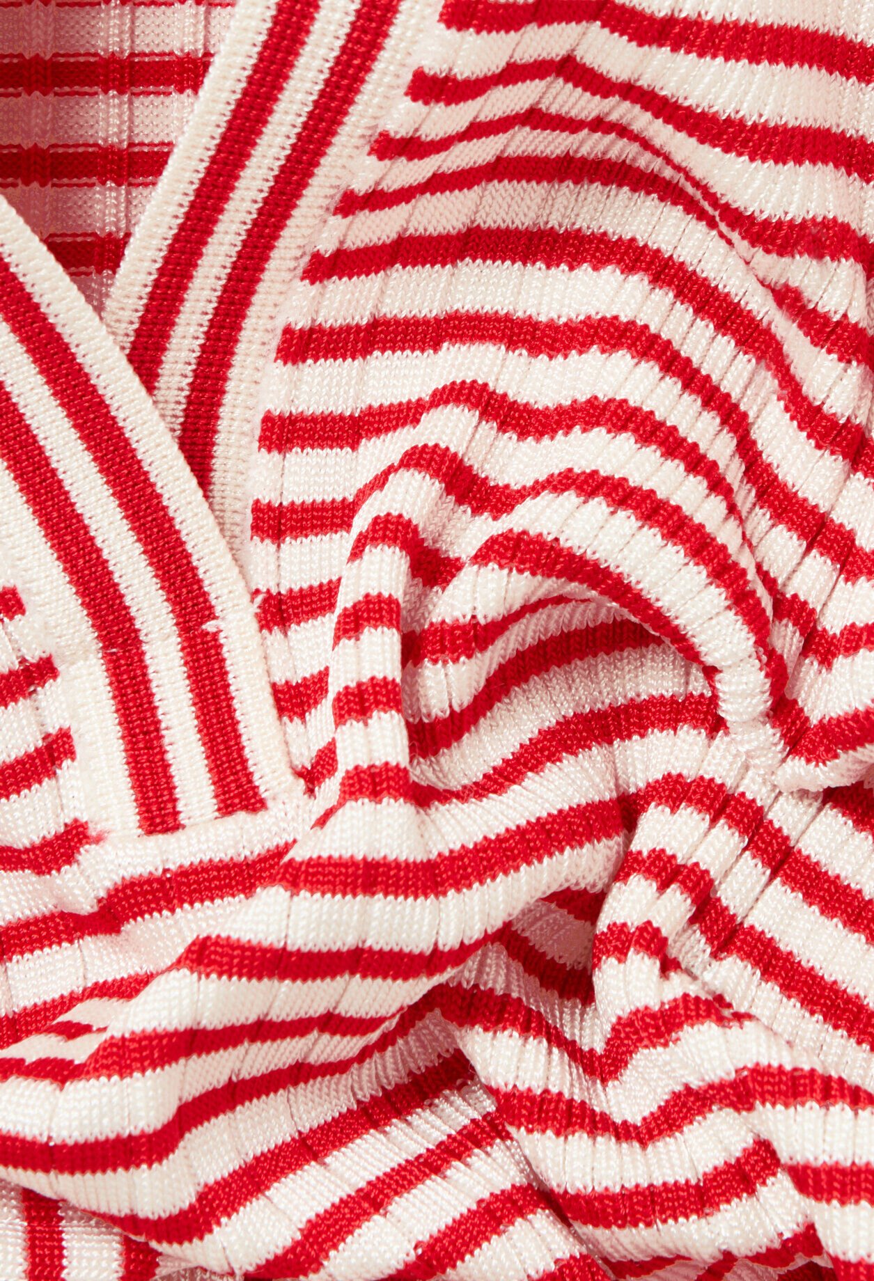 Striped frilled fine knit top