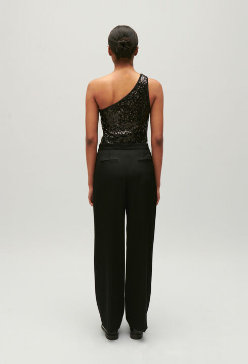 Black asymmetric bodysuit with sequins