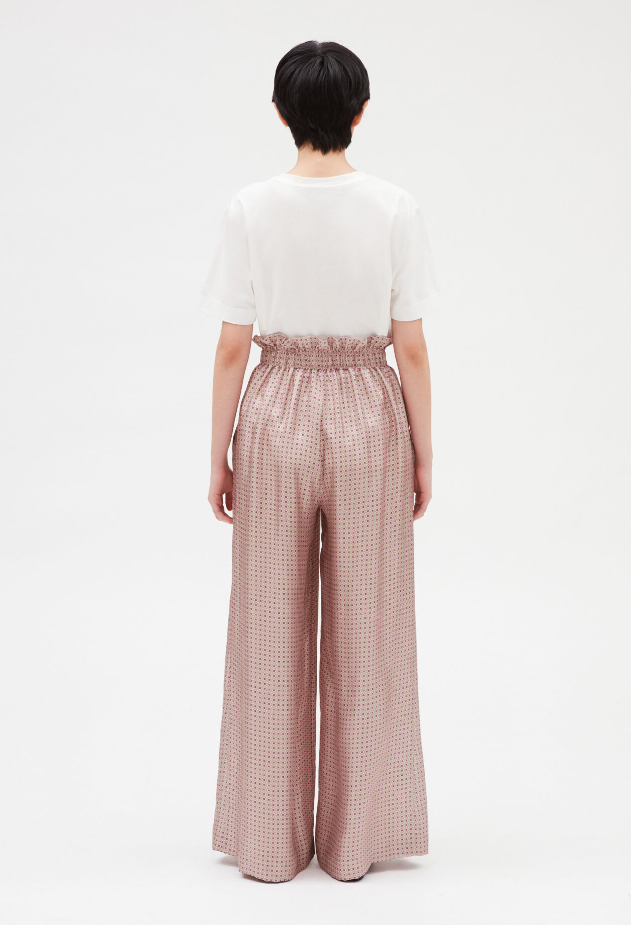 Loose pink silk trousers